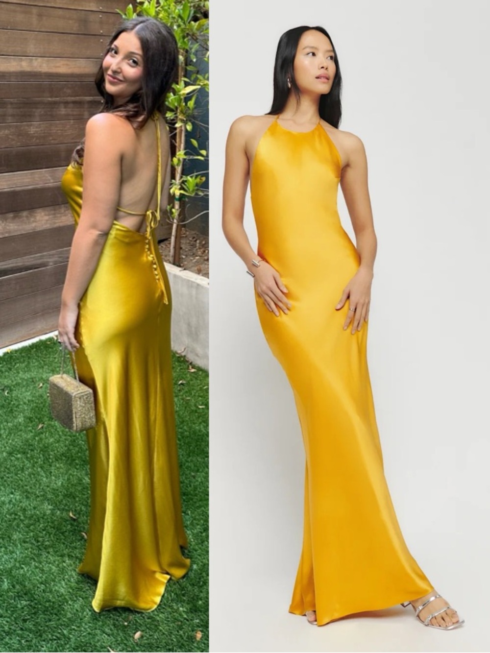 Reformation Jeany Silk Halter Neck Column Maxi Dress Turmeric NEW with tags